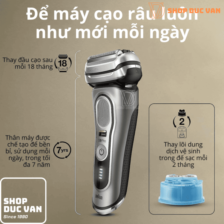 Máy Cạo Râu Braun Series 9 Pro 9477cc Với Hộp Sạc Di Động PowerCase Và Cốc Sạc SmartCare 5-In-1