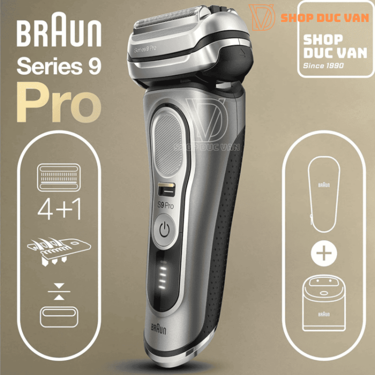 Máy Cạo Râu Braun Series 9 Pro 9477cc Với Hộp Sạc Di Động PowerCase Và Cốc Sạc SmartCare 5-In-1