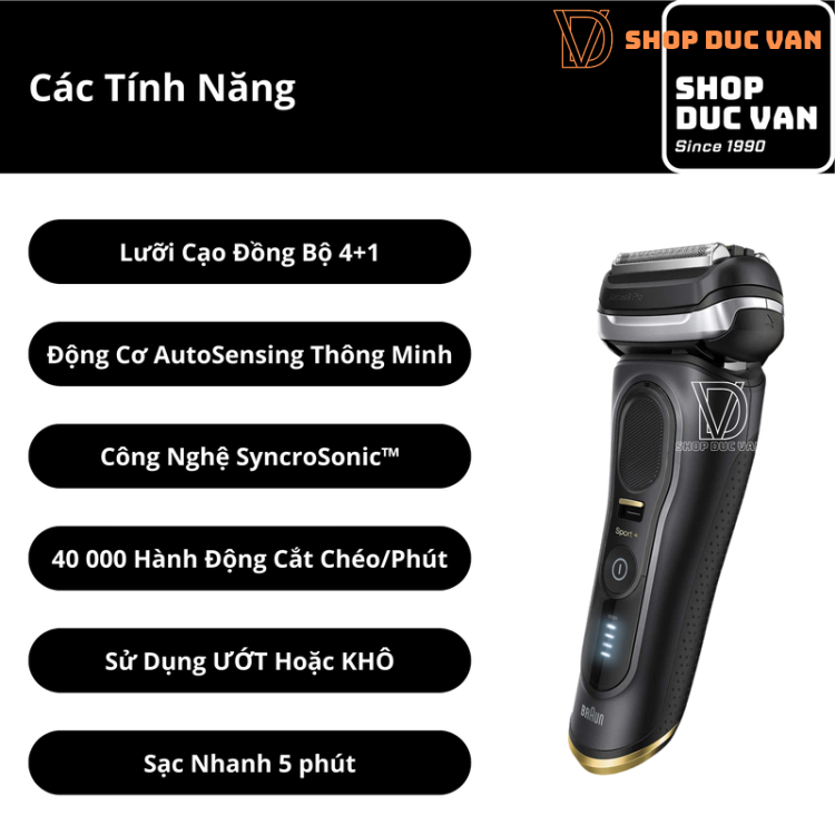 Máy Cạo Râu Braun Series 9 Sport+ Đen 9320cc Kèm Cốc Sạc Rửa