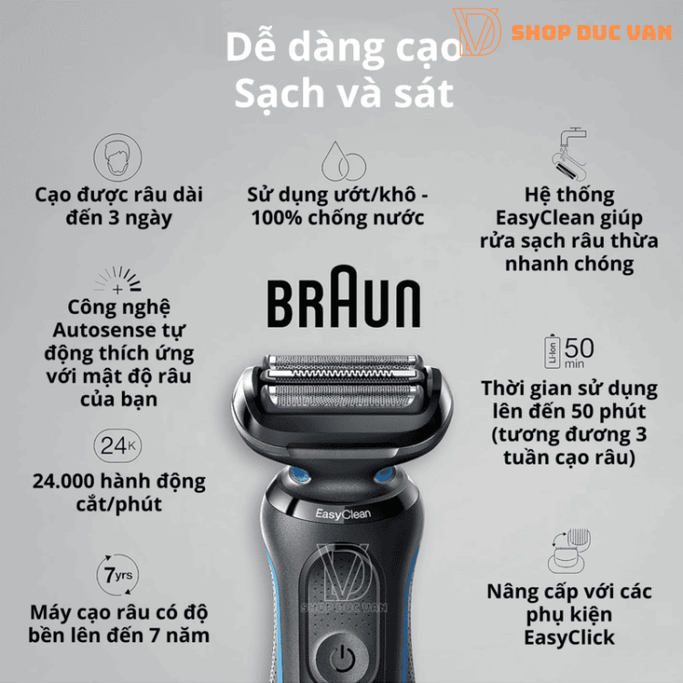 Máy Cạo Râu Braun Series 5 5118s Chống Nước Cạo Khô Và Ướt, Chế Độ Turbo Kèm Đầu Tỉa Chính Xác