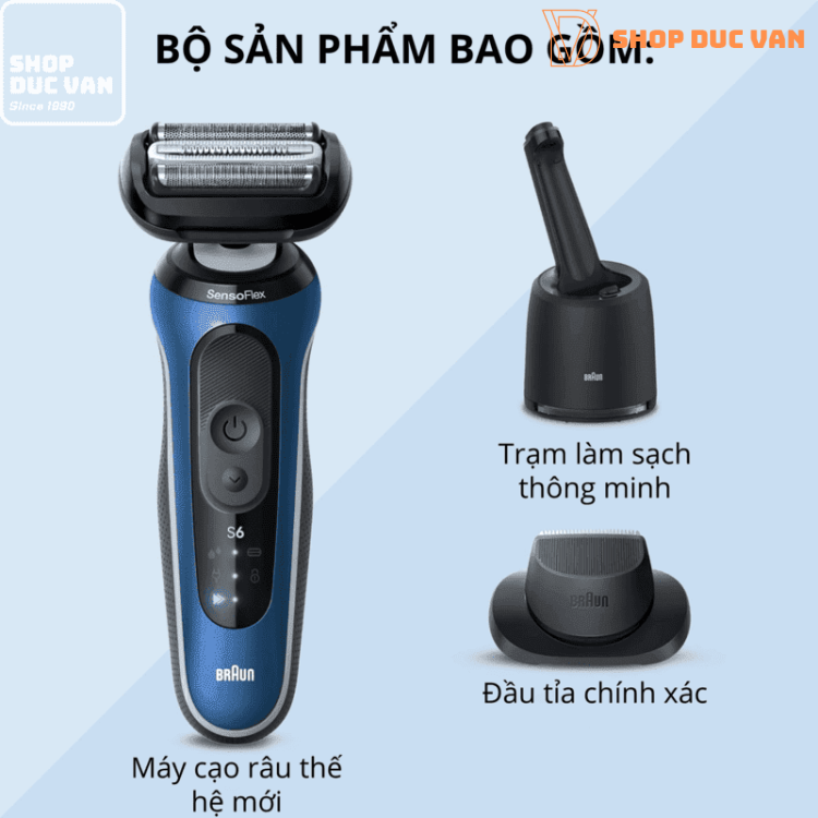Máy Cạo Râu Braun Series 6 6172cc Công Nghệ SensoFlex Giảm Áp Lực Da, Chế Độ Turbo/Gentle, Chống Nước 100%, Pin 60 Phút Kèm Trạm Làm Sạch Thông Minh SmartCare Center