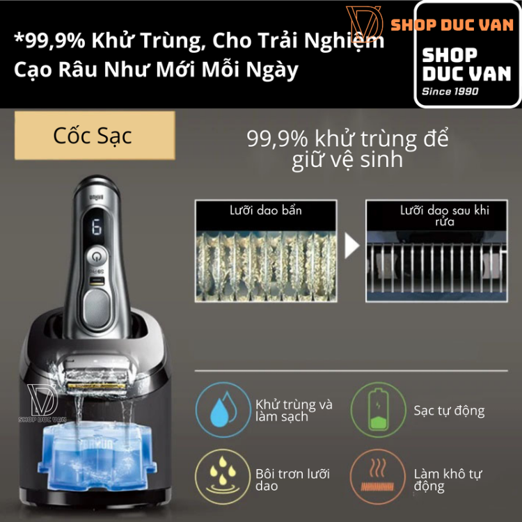 Máy Cạo Râu Braun Series 9 Pro 9487cc Kèm Cốc Sạc Rửa Vệ Sinh và Đầu Chăm Sóc Da ProCare