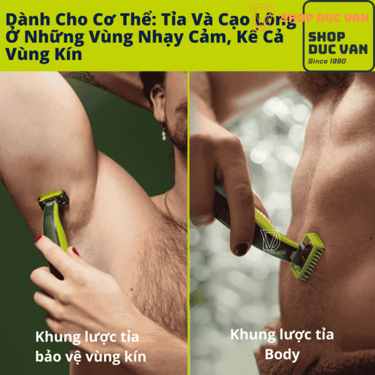 Máy Cạo Râu Philips OneBlade 360 Face + Body Với Khung Lược 5 Cữ Cắt Tỉa, Tạo Viền Và Cạo Râu Với Mọi Độ Dài