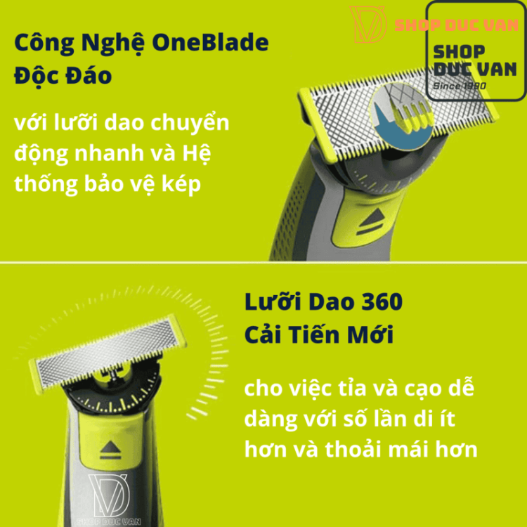 Máy Tỉa Râu Và Lông Toàn Thân Philips Norelco OneBlade 360 Face + Body QP2834/70 - Cạo Khô/Ướt Chống Nước, Pin Li-Ion 60 Phút
