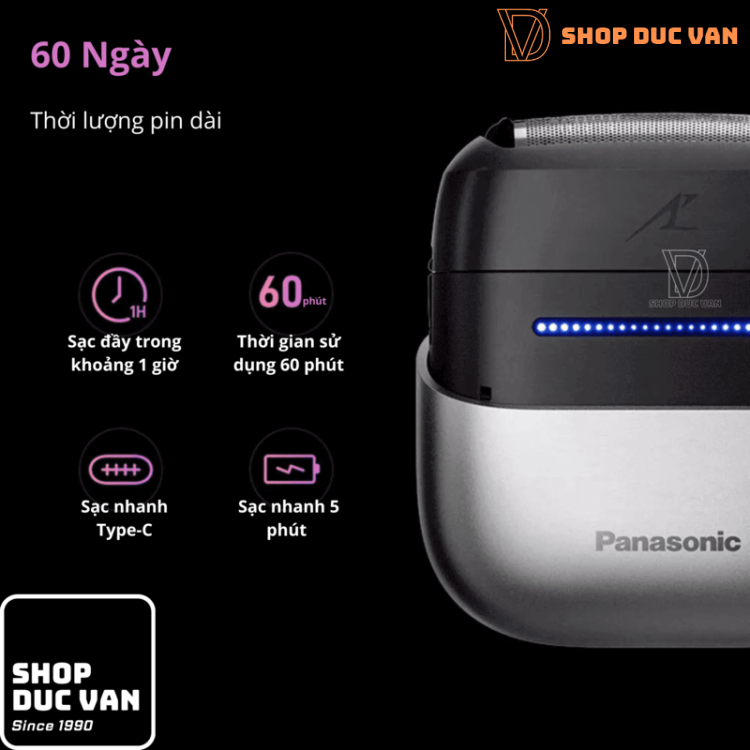 Máy Cạo Râu Panasonic Mini Nhỏ Gọn ES-CM30 Dành Cho Nam Và Nữ Với Hệ Thống Cắt 3 Lưỡi và Sạc USB Type C, Cạo Khô và Ướt