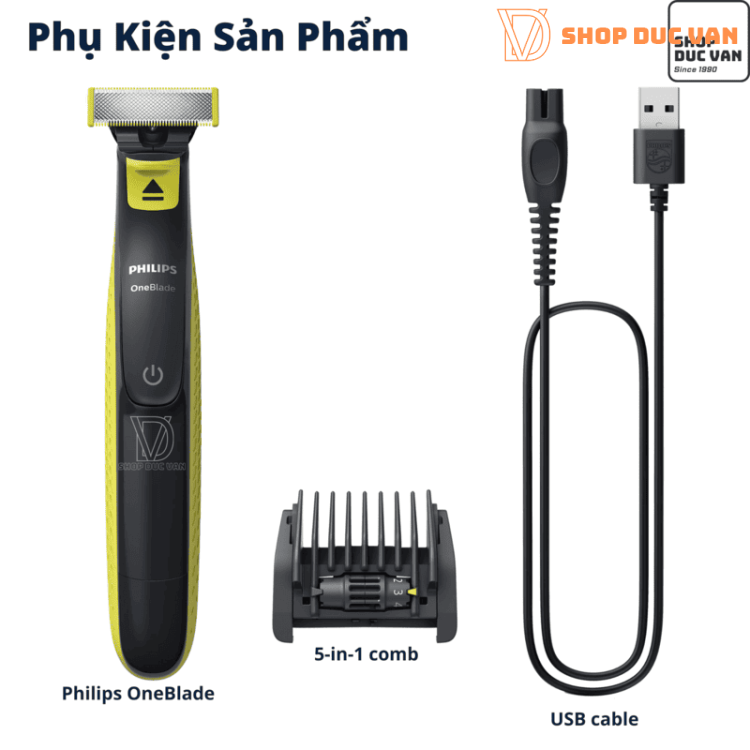 Máy Cạo Râu Philips OneBlade Face QP2724/20 Lưỡi Dao Nguyên Bản Cắt Tỉa Tạo Kiểu Thông Minh Với Lược Đa Năng 5 Nấc Chỉnh