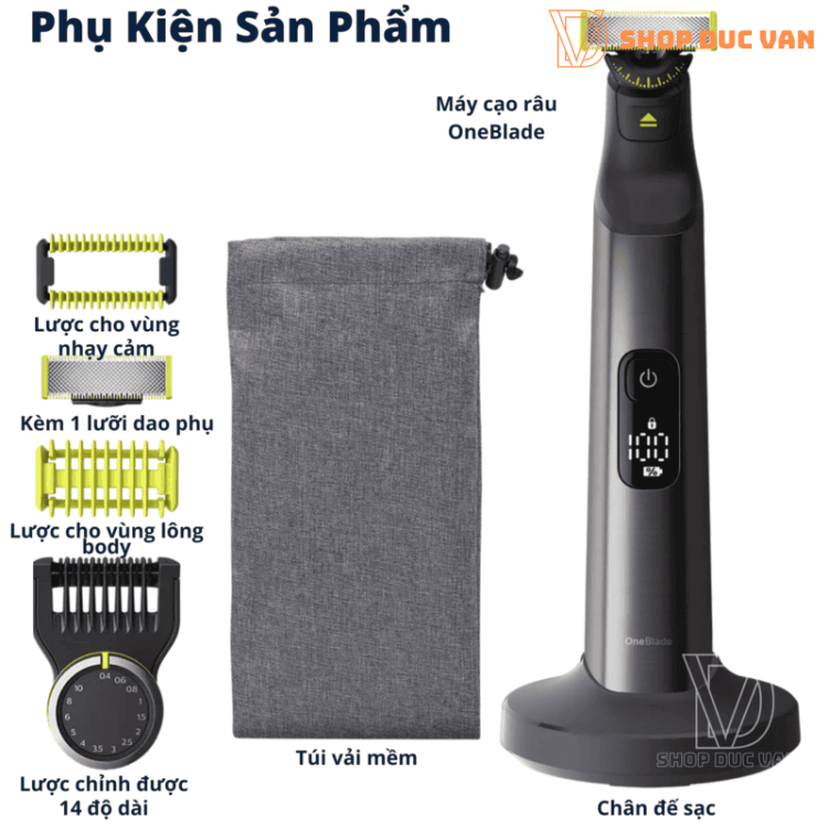 Máy Cạo Râu Và Tỉa Lông Cơ Thể Philips Oneblade Pro 360 QP6551/70 Sạc Nhanh 1h, Dùng 120 Phút, Có Khóa Du Lịch