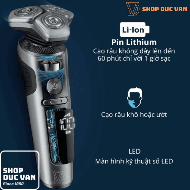 Máy Cạo Râu Cao Cấp Philips Norelco S9000 Prestige SP9872/86 Advanced SenseIQ với Đế Sạc Qi, Tông Đơ Chấn Viền Chính Xác và Hộp Đựng Cao Cấp
