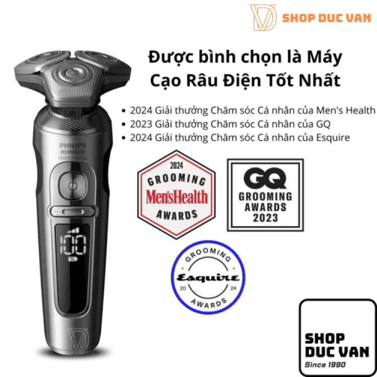 Máy Cạo Râu Cao Cấp Philips Norelco S9000 Prestige SP9872/86 Advanced SenseIQ với Đế Sạc Qi, Tông Đơ Chấn Viền Chính Xác và Hộp Đựng Cao Cấp