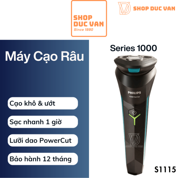 Máy Cạo Râu 3 Lưỡi Philips Series 1000 S1115 Cạo Ướt Và Khô Sạc Nhanh