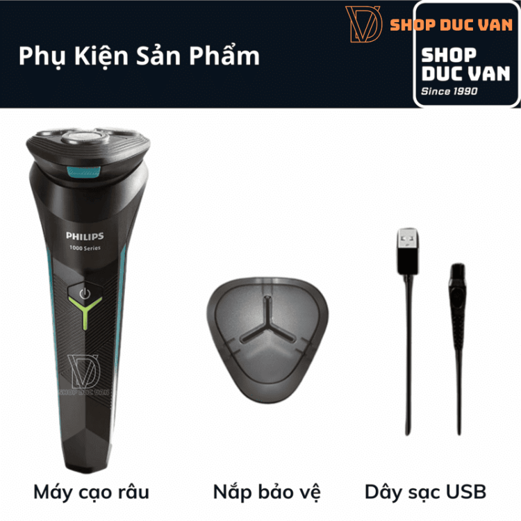Máy Cạo Râu 3 Lưỡi Philips Series 1000 S1115 Cạo Ướt Và Khô Sạc Nhanh