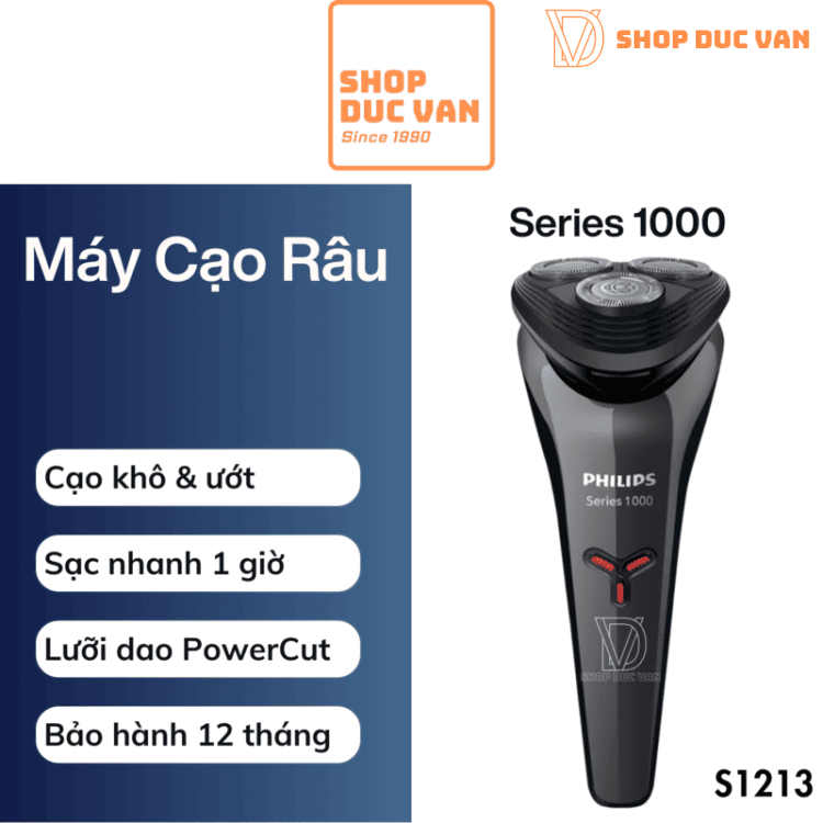 Máy Cạo Râu 3 Lưỡi Philips 1000 S1213 Cạo Ướt Và Khô Sạc Nhanh