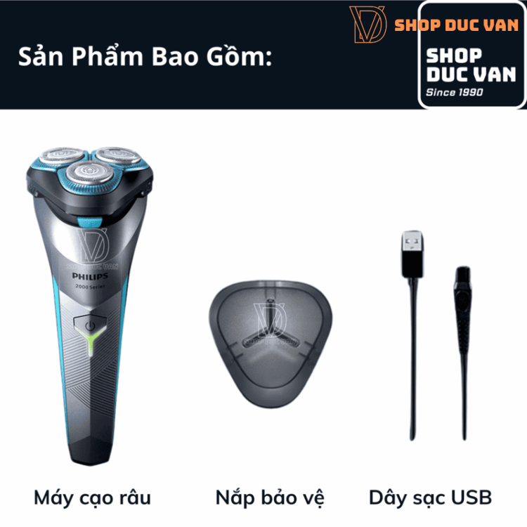 Máy Cạo Râu 3 Lưỡi Philips Series 2000 S2306 Cạo Ướt Và Khô Đầu Cạo 4D Linh Hoạt Dành Cho Da Mụn, Nhạy Cảm, Da Kích Ứng