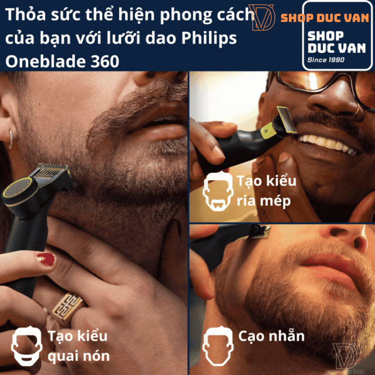 Philips Norelco OneBlade Pro 360 Face & Body Hybrid Electric Beard Trimmer and Shaver With Original Blade, 14-length Adjustable Comb