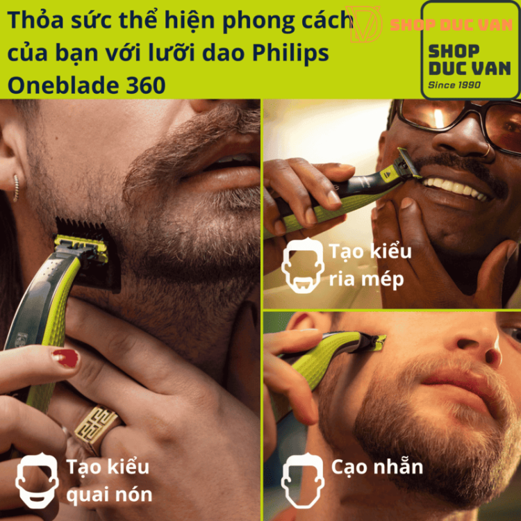 Philips OneBlade Face 360 QP2724/70 Electric Shaver - Anti-Irritation Beard Trimmer & Edger, Waterproof (5-in-1 Comb)