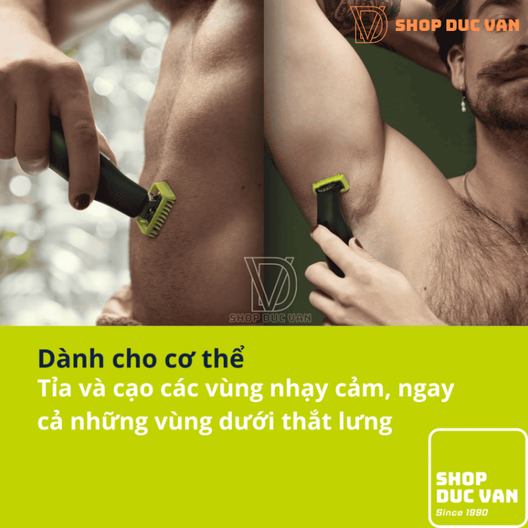 Máy cạo râu và tỉa lông toàn thân Philips Norelco OneBlade Pro 360 QP6552/70 - Pin Li-ion 120 phút, cữ 20 mức, chống nước IPX7