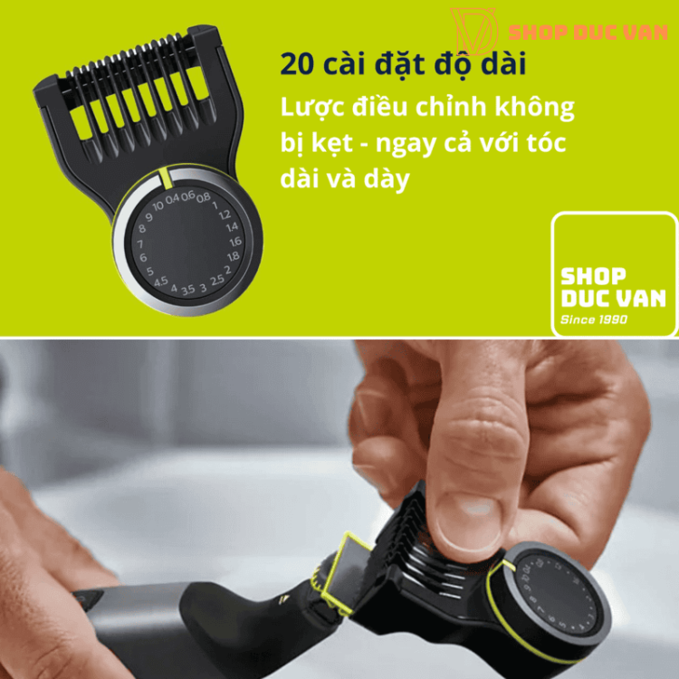 Máy cạo râu và tỉa lông toàn thân Philips Norelco OneBlade Pro 360 QP6552/70 - Pin Li-ion 120 phút, cữ 20 mức, chống nước IPX7