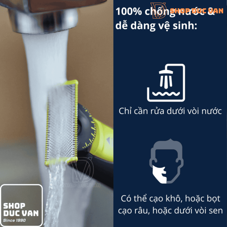 Máy cạo râu và tỉa lông toàn thân Philips Norelco OneBlade Pro 360 QP6552/70 - Pin Li-ion 120 phút, cữ 20 mức, chống nước IPX7