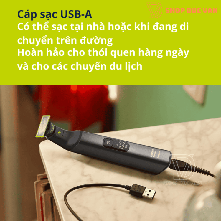 Máy cạo râu và tỉa lông toàn thân Philips Norelco OneBlade Pro 360 QP6552/70 - Pin Li-ion 120 phút, cữ 20 mức, chống nước IPX7