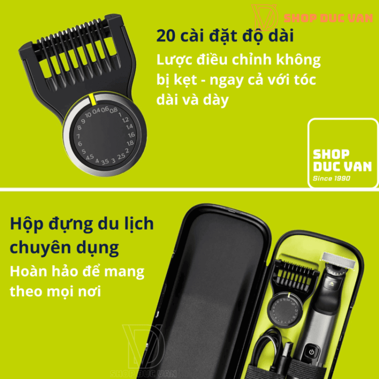 Máy Tỉa Râu Philips Norelco Oneblade Pro 360 QP6552/90 Tỉa Râu Và Lông Toàn Thân, 20 Cài Đặt Độ Dài, Pin 120 Phút