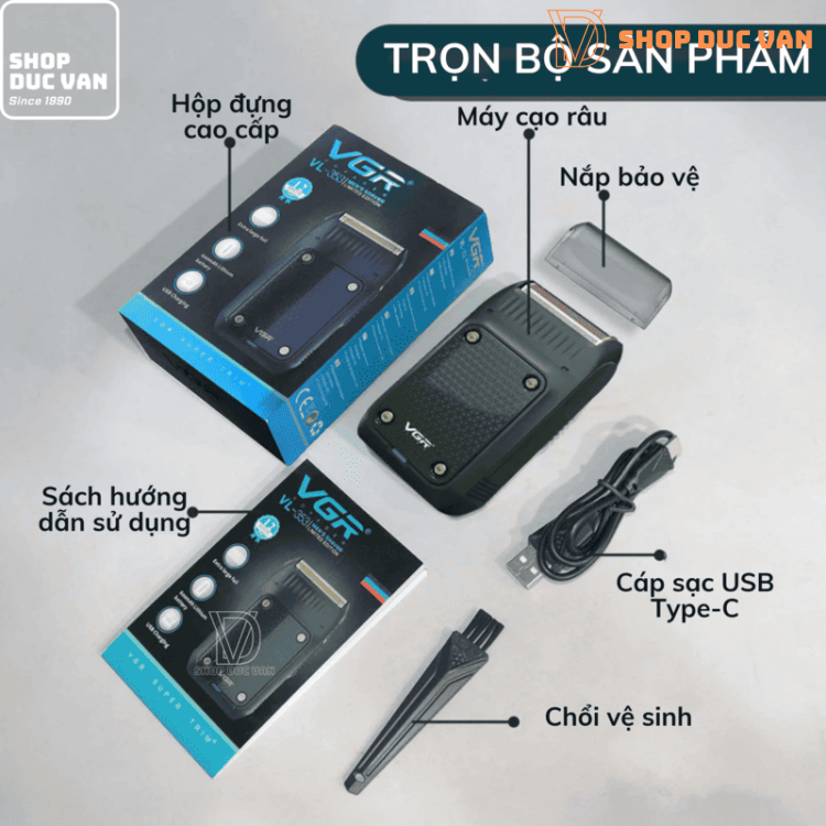 Máy Cạo Râu Mini VGR V-353 Máy Cạo Râu Bỏ Túi Siêu Nhẹ, Sạc USB Type-C, Tích Hợp Đầu Tỉa Tóc Mai 