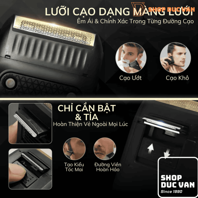 Máy Cạo Râu Mini VGR V-353 Máy Cạo Râu Bỏ Túi Siêu Nhẹ, Sạc USB Type-C, Tích Hợp Đầu Tỉa Tóc Mai 