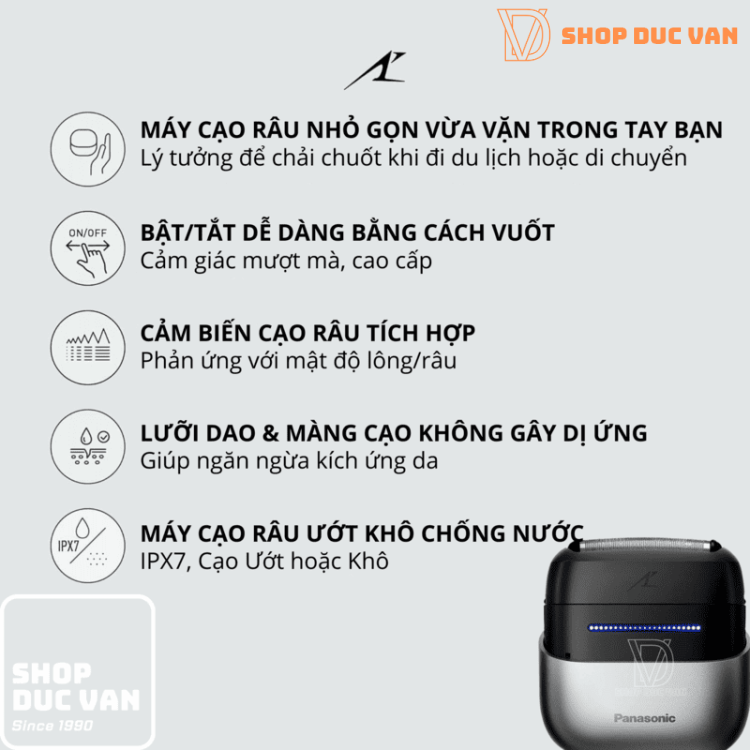 Máy Cạo Râu Panasonic Mini Nhỏ Gọn ES-PCM3A Dành Cho Nam Và Nữ Với Hệ Thống Cắt 3 Lưỡi và Sạc USB Type C, Cạo Khô và Ướt
