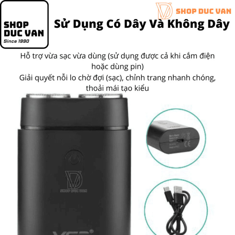 Máy Cạo Râu 2 Lưỡi VGR V-341 Mini Nhỏ Gọn Sạc USB Type-C Dành Cho Nam Và Nữ Thuận Tiện Mang Theo Du Lịch [ Shop Đức Vân ]
