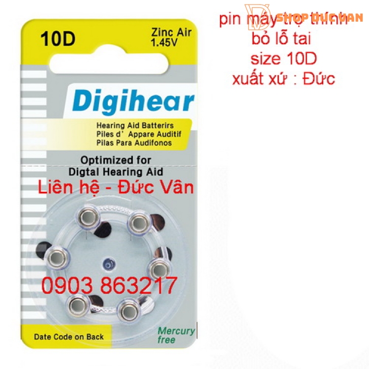 Digihear Hearing Aid Batteries PR70 Size 10, 6 Count
