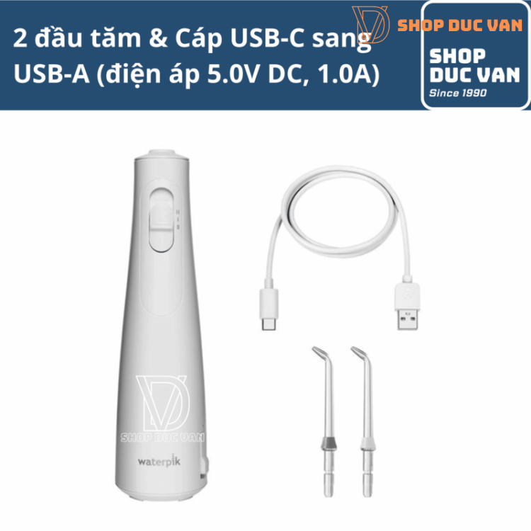 Máy Tăm Nước Cầm Tay Waterpik Cordless Enhance Water Flosser WF-21 Dây Sạc USB Type C Mẫu Mới
