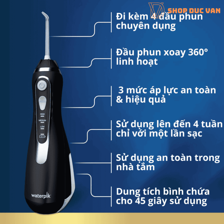 Máy tăm nước cầm tay Waterpik Cordless Advanced 2.0 WP-582CD Sạc nam châm, Chống nước, Pin 4 tuần