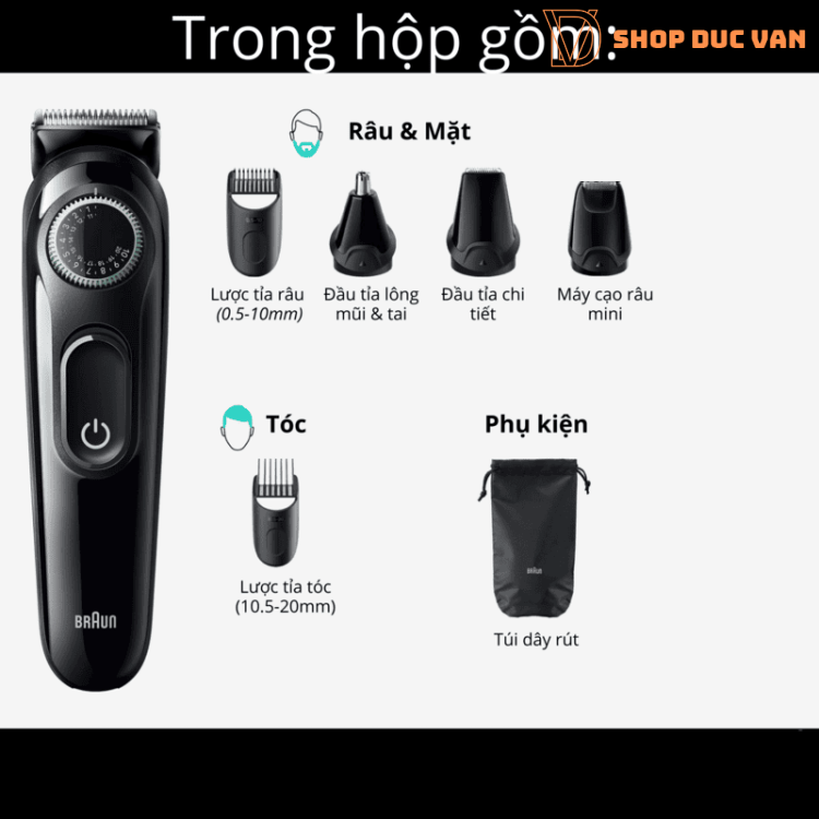 Máy Tỉa Râu Và Tông Đơ Cắt Tóc Đa Năng Braun Series 3 3470 7-Trong-1 Cho Nam