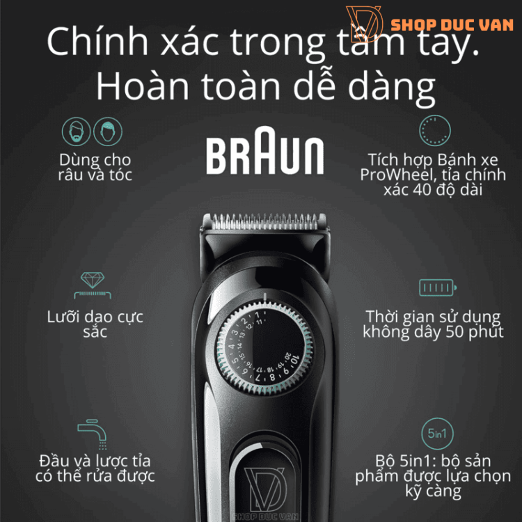 Máy Tỉa Râu Và Tông Đơ Cắt Tóc Đa Năng Braun Series 3 3470 7-Trong-1 Cho Nam