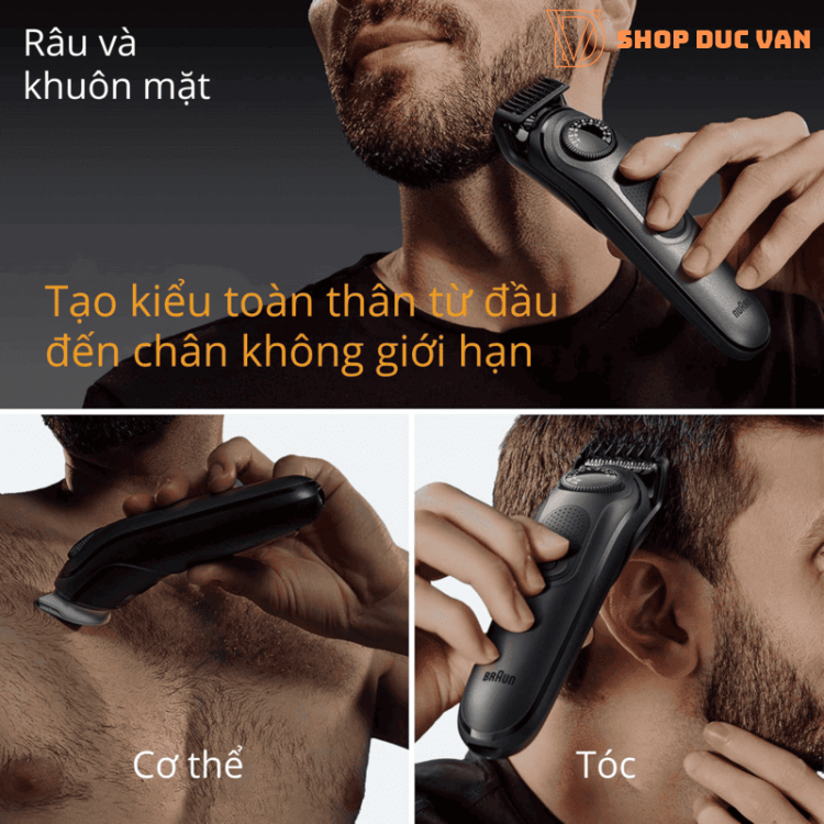 Máy Tông Đơ Tỉa Râu Đa Năng Braun All-In-One AIO 5490 Máy Cắt Tóc Cạo Lông Toàn Thân Chống Nước 9 Đầu Cạo Tỉa Cao Cấp 