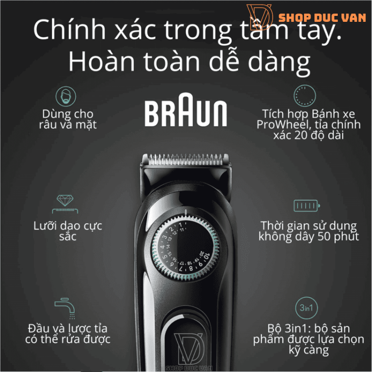 Máy Tỉa Râu Và Tông Đơ Cắt Tóc Đa Năng Braun Series 3 3430 3-Trong-1 Dành Cho Nam