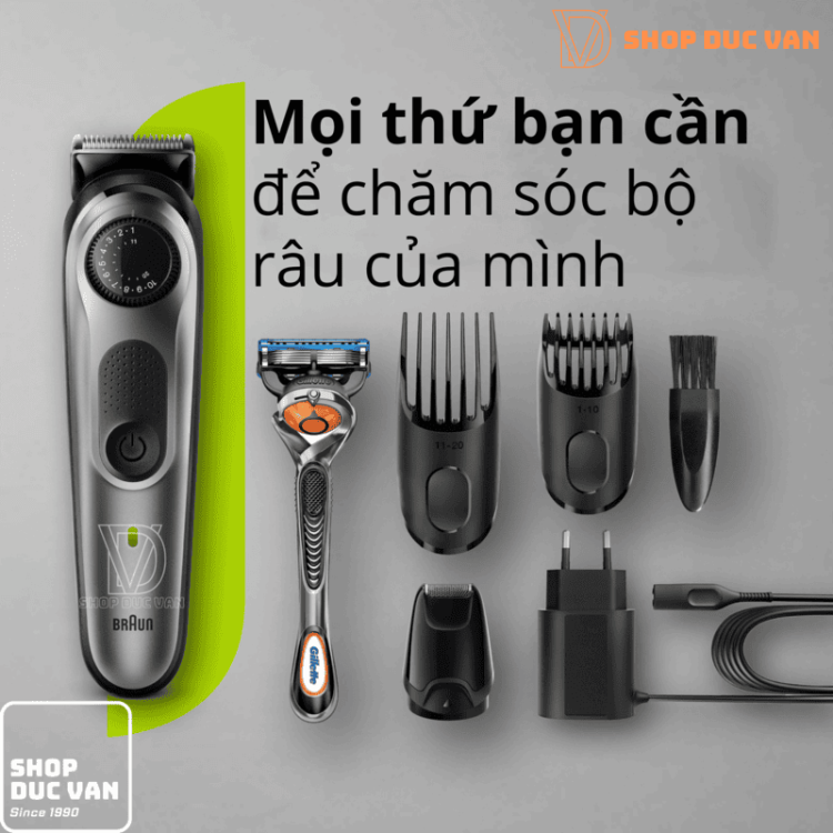 Máy Tỉa Râu Và Tông Đơ Cắt Tóc Đa Năng Braun BT5265 BeardTrimmer 5 Kèm Đầu Cạo Râu Mini và Dao Cạo Gillette ProGlide