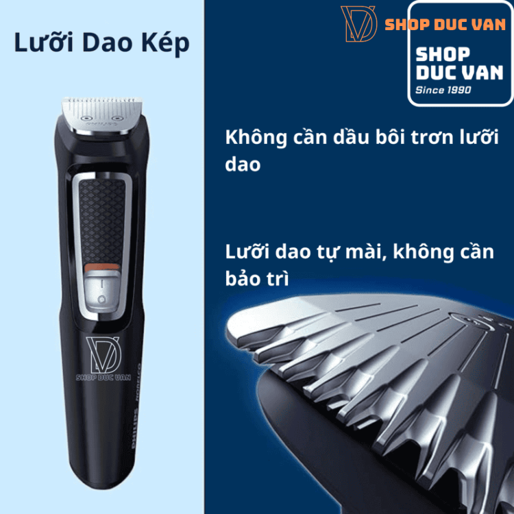 Tông Đơ Philips Norelco Multigroom 3000 MG3740 Tỉa Râu Cắt Tóc Đa Năng Cho Mặt, Đầu Với Lưỡi Dao Thép Chống Gỉ Sét