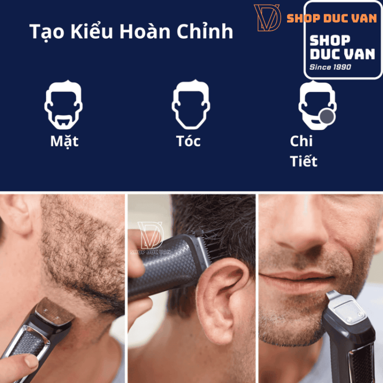 Tông Đơ Philips Norelco Multigroom 3000 MG3740 Tỉa Râu Cắt Tóc Đa Năng Cho Mặt, Đầu Với Lưỡi Dao Thép Chống Gỉ Sét