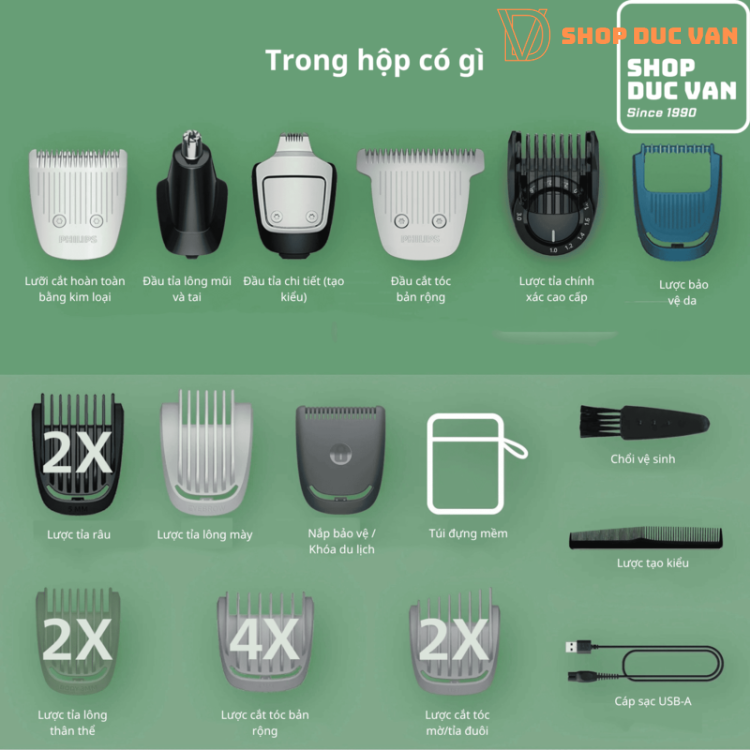 Máy Tông Đơ Đa Năng Philips Norelco Multigroom 7000 MG7965/49 22 Phụ Kiện, Cảm Biến Beardsense, Pin 5 Giờ