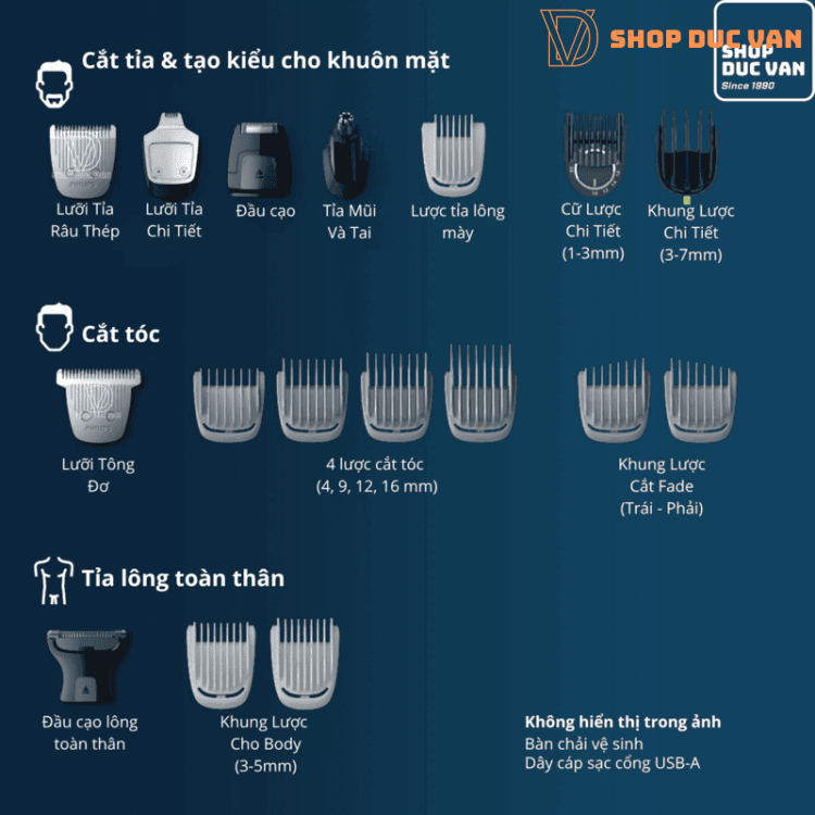 Tông Đơ Philips Multigroom 9000 MG9500/50, Máy Tỉa Râu, Cắt Tóc, Tỉa Lông Toàn Thân 20 Phụ Kiện, Chống Nước