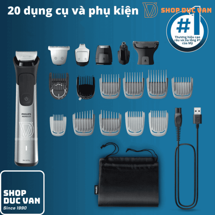Tông Đơ Philips Multigroom 9000 MG9500/50, Máy Tỉa Râu, Cắt Tóc, Tỉa Lông Toàn Thân 20 Phụ Kiện, Chống Nước