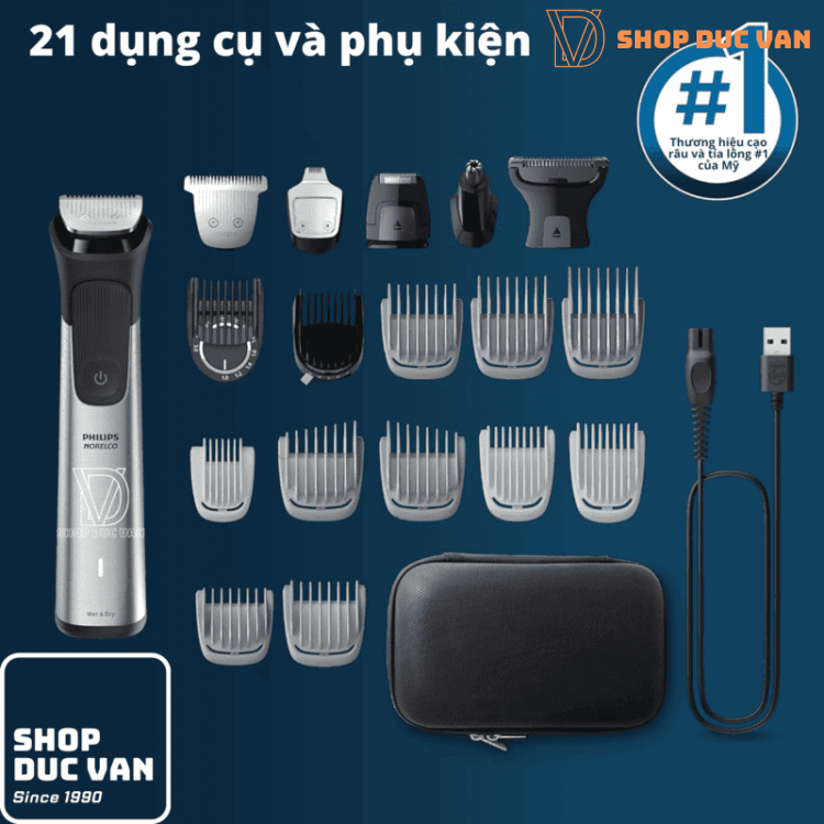 Tông Đơ Đa Năng Philips Multigroom 9000 MG9510/60, Cạo Râu, Tỉa Lông Toàn Thân, 21 Phụ Kiện, Chống Nước