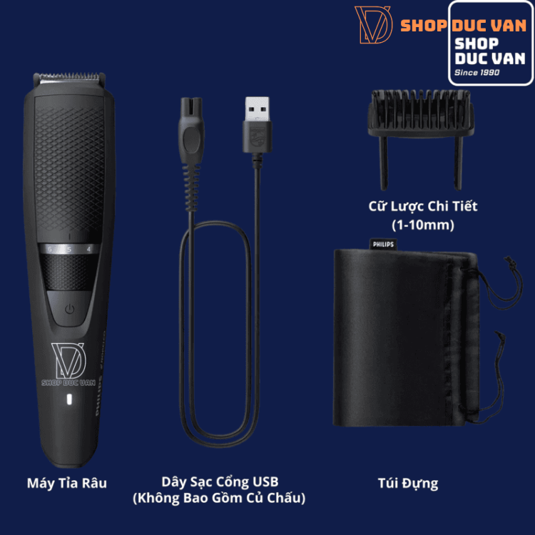 Máy Tạo Kiểu Râu Philips Norelco BT3230 Series 3000 Sạc Pin Khung Lược 10 Cữ Dành Cho Nam