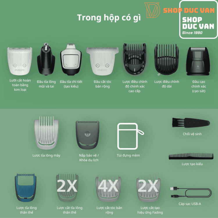 Máy Tông Đơ Tỉa Râu Đa Năng Philips Norelco Series 7000 MG7975/49 22 Món, Pin 5H, Chống Nước, Cảm Biến BeardSense