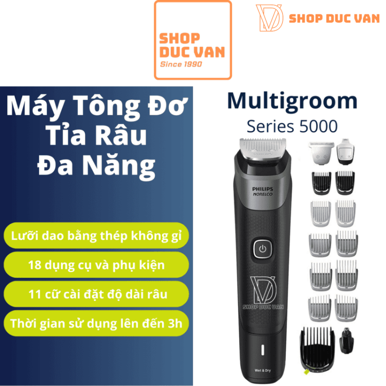 Tông Đơ Đa Năng Philips Norelco Multigroom Series 5000 MG5910 Tỉa Râu, Tóc Và Toàn Thân 18 Phụ Kiện 