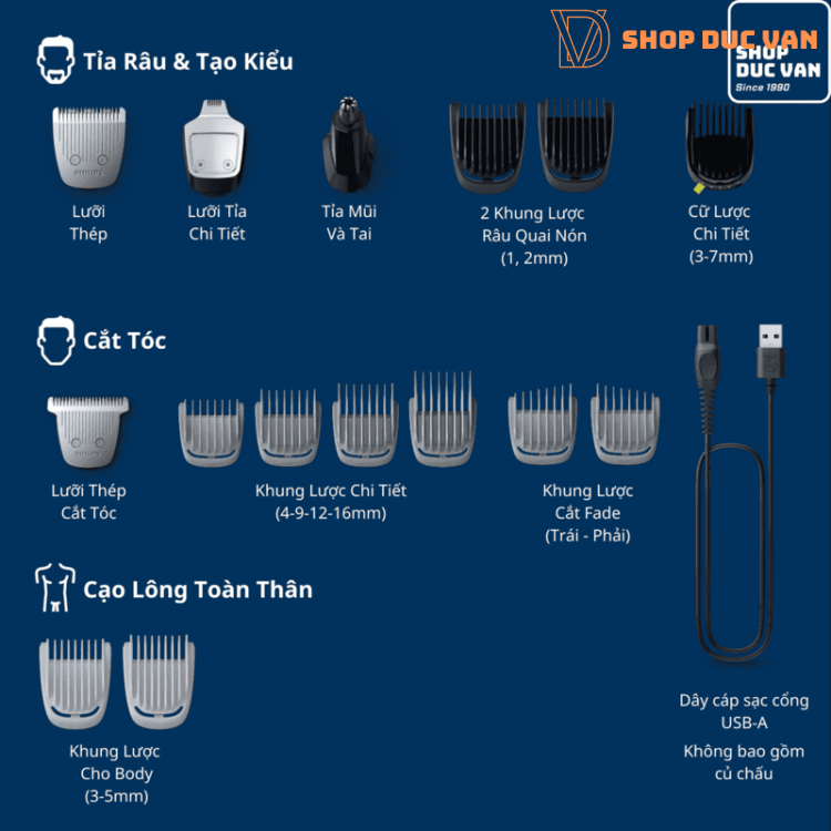 Tông Đơ Đa Năng Philips Norelco Multigroom Series 5000 MG5910 Tỉa Râu, Tóc Và Toàn Thân 18 Phụ Kiện 