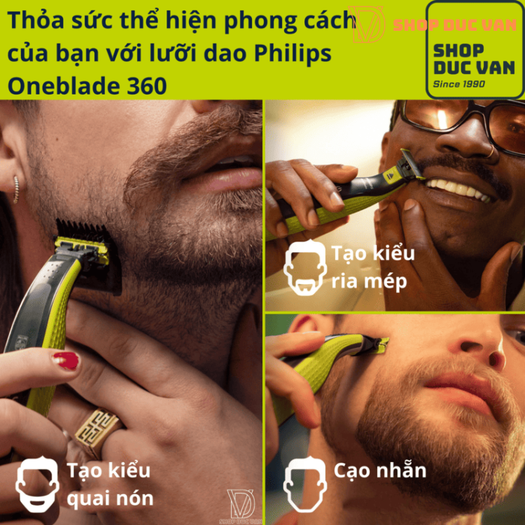 Máy Cạo Râu Philips OneBlade Face + Body Với Khung Lược 5 Cữ Cắt Tỉa, Tạo Viền Và Cạo Râu Với Mọi Độ Dài