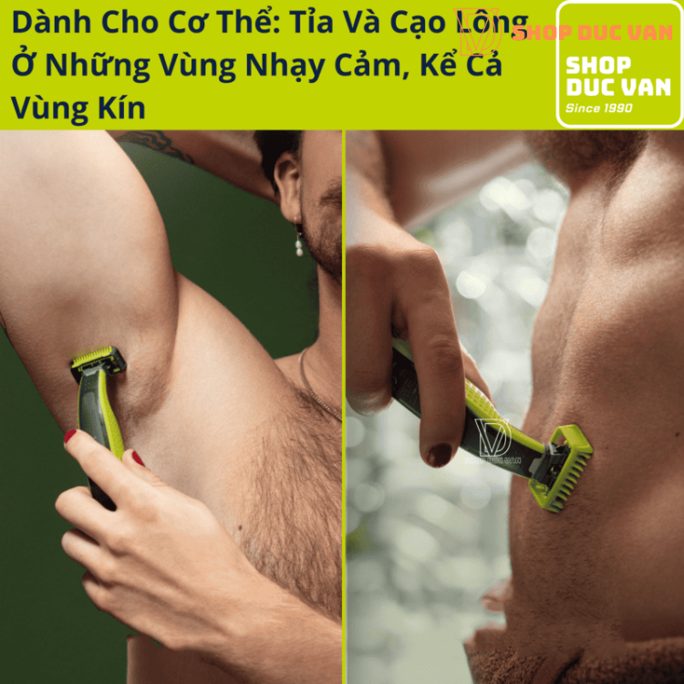 Máy Cạo Râu Philips OneBlade Face + Body Với Khung Lược 5 Cữ Cắt Tỉa, Tạo Viền Và Cạo Râu Với Mọi Độ Dài