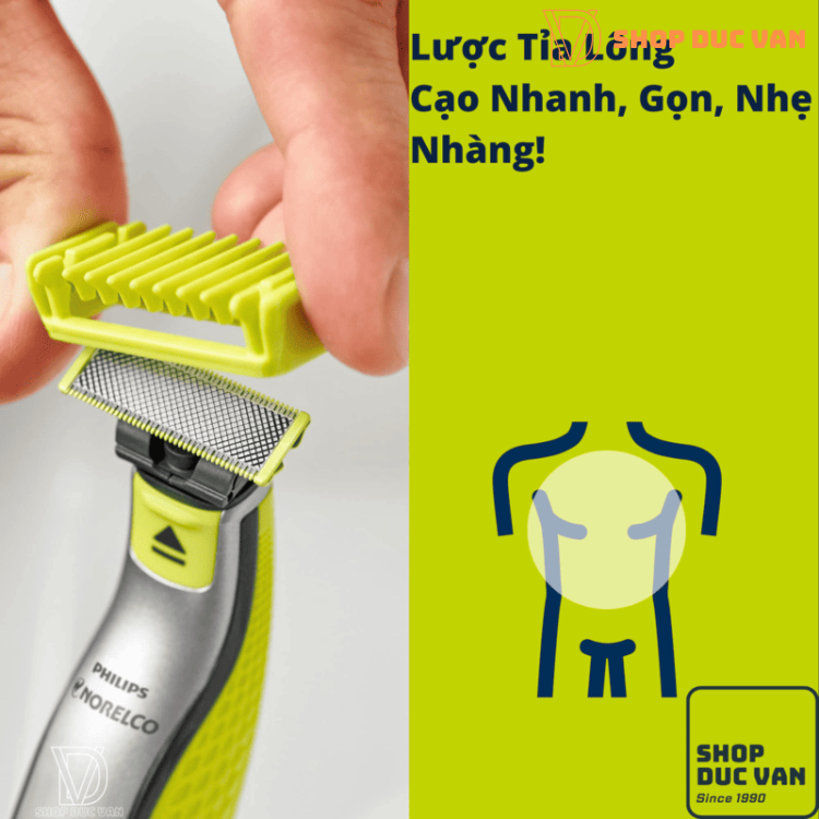 Máy Cạo Râu Philips OneBlade Face + Body Với Khung Lược 5 Cữ Cắt Tỉa, Tạo Viền Và Cạo Râu Với Mọi Độ Dài