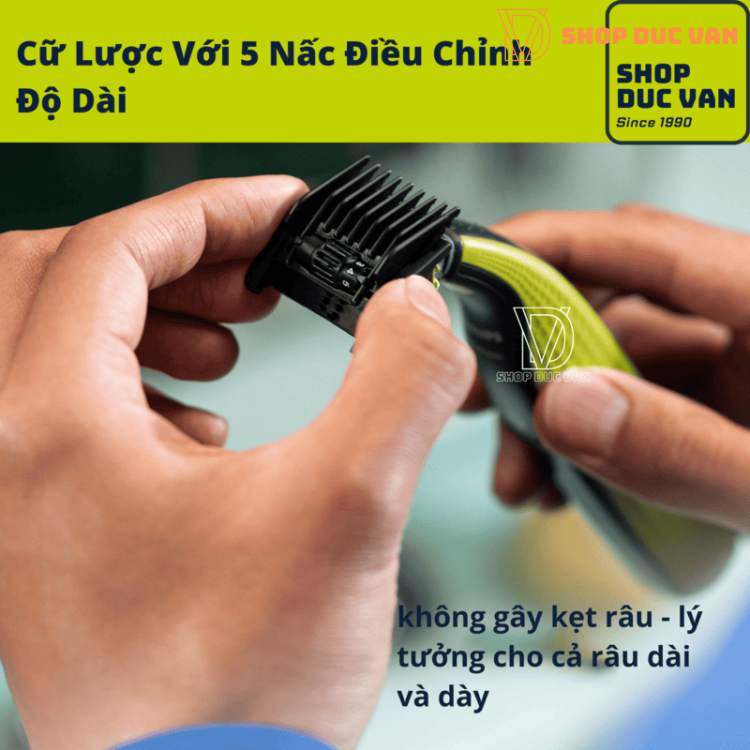 Máy Cạo Râu Philips OneBlade Face + Body Với Khung Lược 5 Cữ Cắt Tỉa, Tạo Viền Và Cạo Râu Với Mọi Độ Dài
